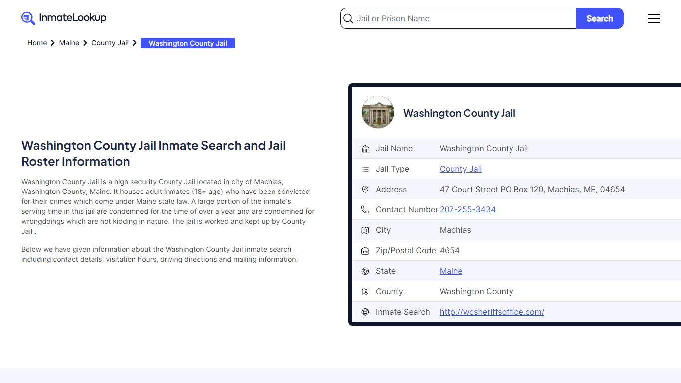 Washington County Jail (ME) Inmate Search Maine - Inmate Lookup